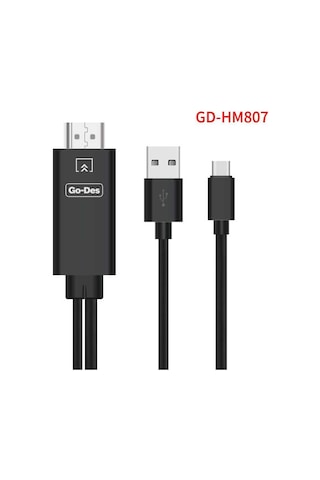 Go Des GD-HM807 Type-C HDMI 4K Kablo 180 cm Görüntü Aktarım Kablosu - Siyah ZORE-260171