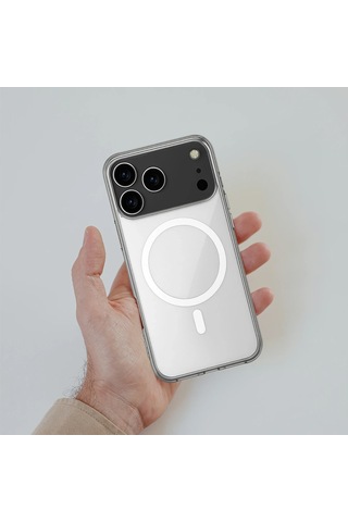 Apple Uyumlu iPhone 17 Pro Max Kılıf Magsafe Özellikli Şeffaf Silikon Kapak Şeffaf