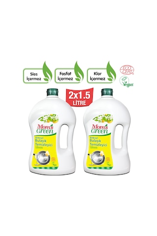 Mom's Greent Bitkisel Elde Bulaşık Temizleyici Limon 2 x 1500 ML