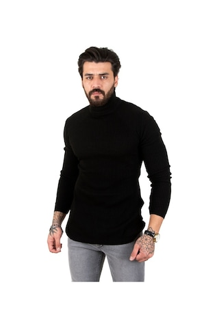 Deepsea Erkek Siyah Balıkçı Yaka Örme Kazak 2100015 Siyah