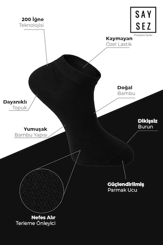Bambu Kadın Patik Düz Asorti Çorap Dikişsiz Premium Kutulu 6'lı Beyaz - Gri - Siyah