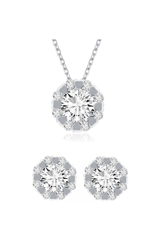 Monemel Kristal Taşlı Kolye Ve Küpe Set Gümüş N08450 Gümüş - Rodyum
