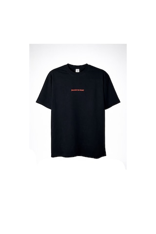 Dark Line Sırt Baskılı %100 Pamuk Oversize T-shirt Darkline022 Siyah