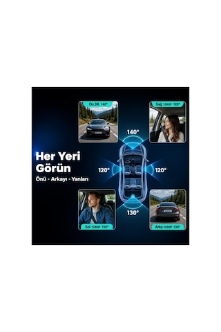 +360 Botslab G980H Pro 3K 4 Kameralı Wifi+GPS Akıllı Araç İçi Kamera +150° Geniş Açı+Yaya Algılama