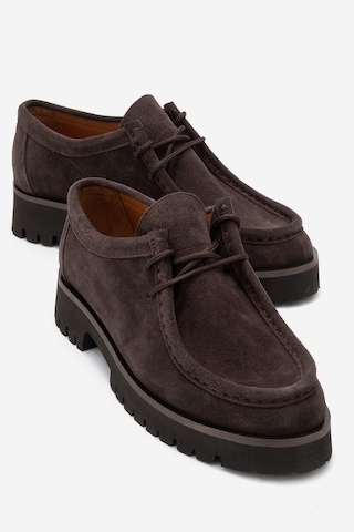 Luvishoes Talıa Kahverengi Süet Hakiki Deri Bağcıklı Kadın Loafer Ayakkabı Kahverengi