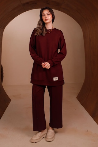 Balenbi Kadın Oysh Modal Kumaş Oversize 80 Cm Tunik Bol Paça Pantolon Tesettür Takım 1228 Bordo