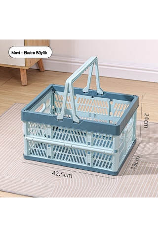 Snapbuy Katlanır Sepet, Alışveriş, Piknik, Market, Taşıma, Depolama Ve Kamp İçin Uygundur Ekstra Büyük Boy Mavi