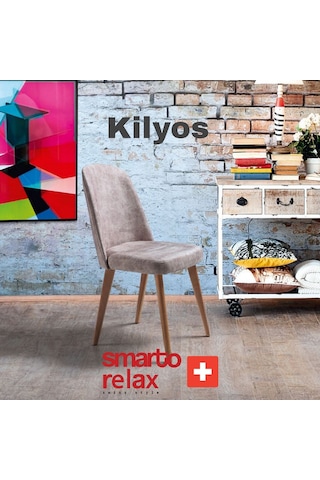 Smarto Relax Kilyos 2'li Yemek Masası Sandalye Seti - Ahşap Ayaklı, Mor Kumaş Pembe Ve Kahverengi