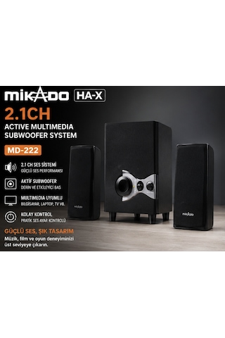 Mikado Md-222 2.1ch Active Multimedia Subwoofer Ses Sistemi Güçlü Bass