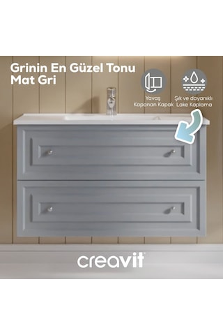 Creavit Kayra Lavabo Dolabı Çekmeceli 100cm Mat Gri Mat Gri