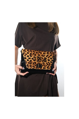 Maorı Siyah Sarı Desenli Rugan Kadın Clutch Çanta Leopar