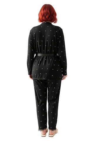 Ersefa Kadın Dantel Detaylı Pijama Seti Üçlü Paket Fonksiyonel Dayanıklı Siyah