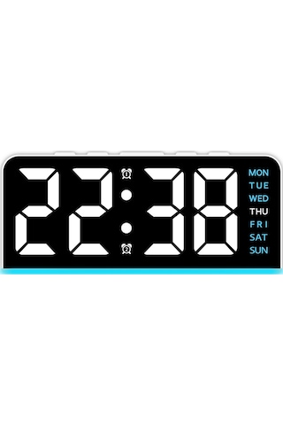 Gh8033 Led Dijital Saat Tarih Sıcaklık Göstergesi Ortam Işığı Çift Alarm Akıllı Masaüstü Saati - Beyaz Kasa / Mavi Işık Beyaz Kabuk / Mavi Işık