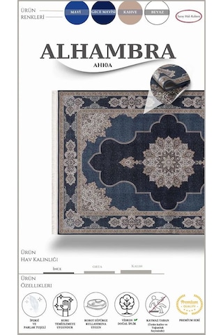 Saray Halı Alhambra Ah10a 120 Tarak Lüks Klasik Salon Halısı Özel Taban Dokulu Mavi - Beyaz