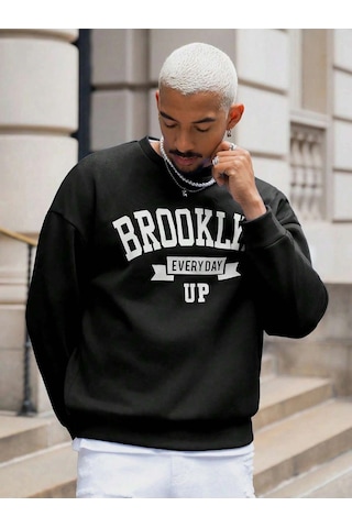 Adrift Coko Serisi Manfinity Sporsity Letter Graphic Drop Shoulder Sweatshirt Siyah