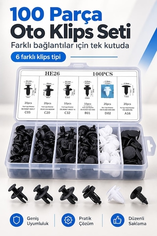 Oto Kaplama Klipsi Tampon Ve Trim Sabitleme Perçinleri Çok Amaçlı Klips Seti