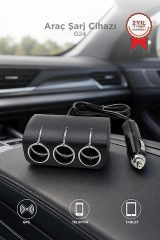 Torima Araç Şarj Cihazı Üçlü Led Soketli 120w G24 Siyah Cihaz Besleme Sürüş Aksesuarı Mobil Enerji