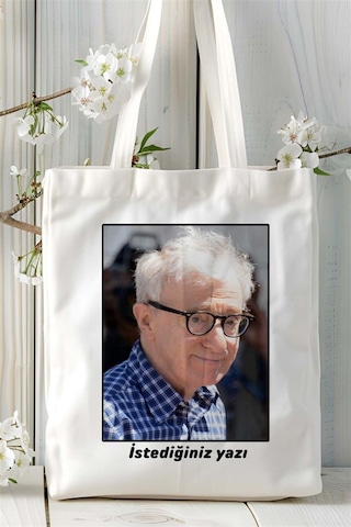 Art Hediye Woody Allen Baskılı Bez Çanta Omuz Çantası Kişiye Özel Desen 2 Çok Renkli