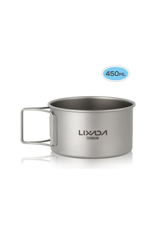 Pazly Lixada Titanyum Kase, Katlanabilir Kulplu, Kamp & Dağ Yürüyüşü Yemek Kabı Metalik METALİK