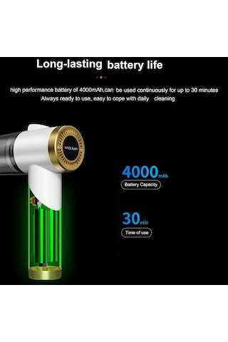 Springsun Q8 Siyah Kolluklu Fırçalı Süpürge: 9000pa Süçme Gücü, 120w, 4000mah Pil İle Ev Ve Araç Temizliği