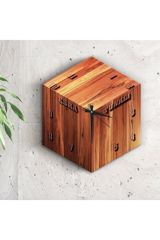Bk Gift Kişiye Özel 3d Küp Tasarımlı Ahşap Duvar Saati - 1 Akgn12468 Çok Renkli