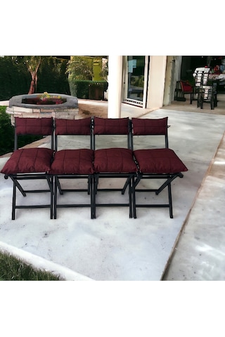 Modern Style Home Bahçe - Balkon, Iç Ve Dış Mekan Katlanır Metal Sandalye 4 Adet Bordo