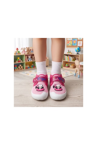 Gezer Çoçuk Unisex Keten Kaymaz Taban Cırtlı Ev, Okul, Kreş ,anaokulu Günlük Kullanım Panduf Pembe Flamingo Kız