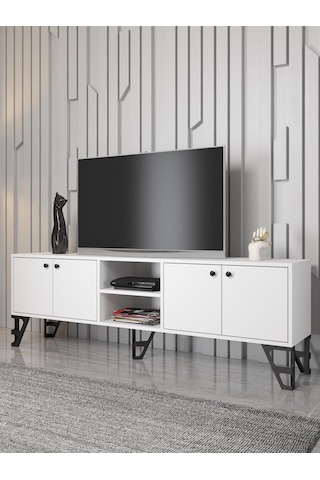Wood'n Love Sofia 180 Cm Metal Ayaklı Tv Ünitesi - Beyaz / Siyah