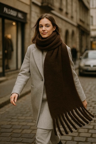 Kadın Püskül Detay Atkı Omuz Şalı 40x200 Cm 1295 Kahverengi Kahverengi