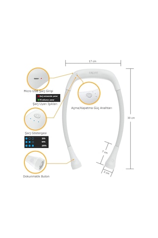 Frelso Şarjlı Led Boyun Lamba Taşınabilir Kitap Okuma Lambası Beyaz