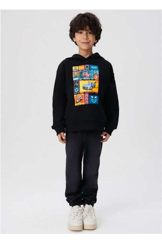 Cars Baskılı Erkek Çocuk Sweatshirt St08164 Siyah