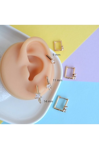 Yıldız Taşlı Kare Küpe Halka Küpe Tektaş Yıldız Detaylı 11 Mm Renkli