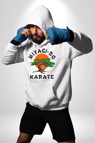 Miyagi-do Karete Çocuk Logo Dizi Bonzai Ağaç Kadın Erkek Beyaz Kapüşonlu Sweatshirt Hoodie Beyaz