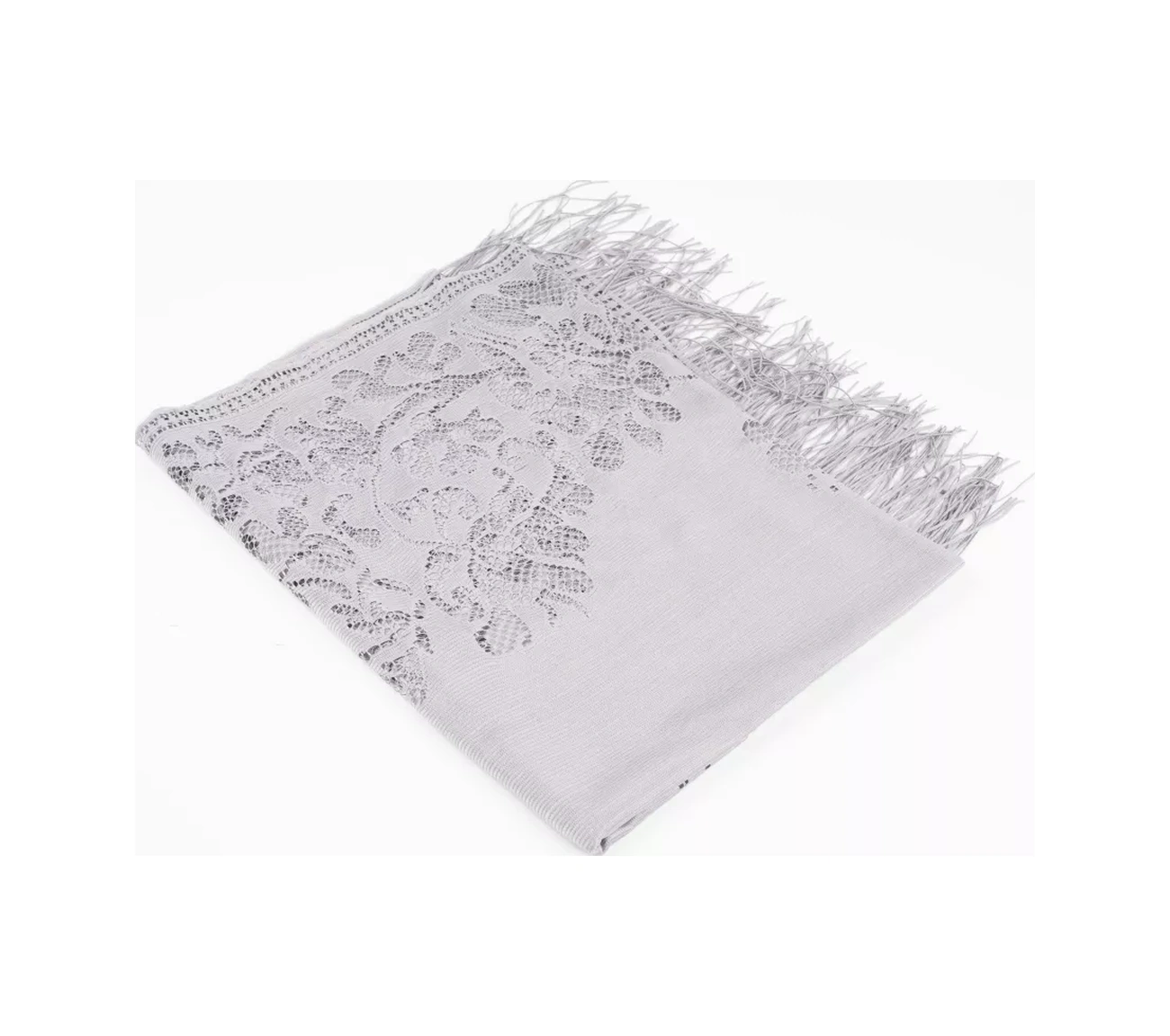 Dantelli Püsküllü Şal Mevlid Örtüsü, 166x61 Cm. Gri Gri