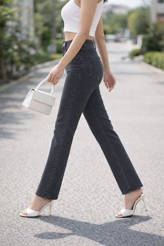 Cedy Denim Kadın Boru Paça Yüksek Bel Regular Fit Likralı Pantolon Gri