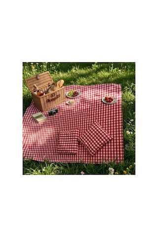 Kırmızı Beyaz Kareli Piknik Örtüsü Seti, 150x150 Cm Açık Gri