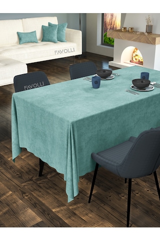 Kadife Dokulu Sis Mavisi Masa Örtüsü Sis Mavisi