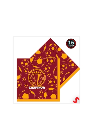 Futbol Temalı Sarı Kırmızı Champion Peçete - 33 Cm X 16 Adet