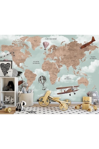 Dünya Haritası Ve Uçaklar Çocuk Odası Duvar Kağıdı (397455173)