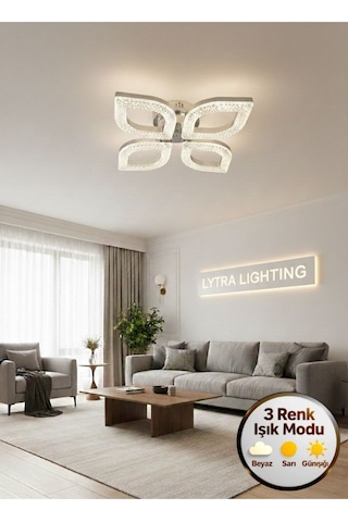 Yonca Model Gümüş 4"lü Ledli 3 Renk Modu Kristal Salon Mutfak Yatak Çocuk Odası Avize Gümüş