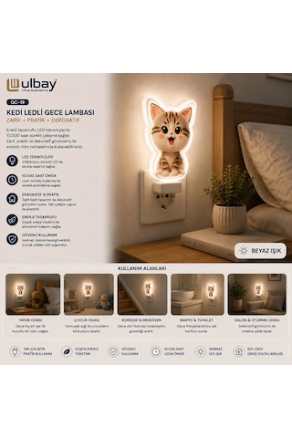 10 Adet Kedi Ledli Gece Lambası Gc-19 Bx40 10 Parça Siyah