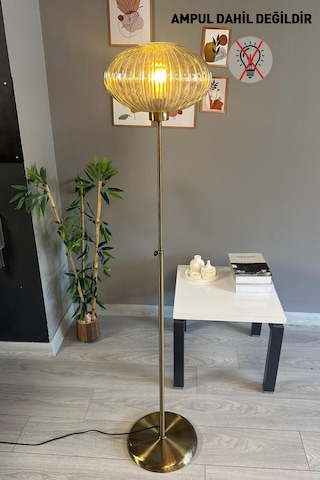 Elegant Bal Cam Lambader Düz İnce Gövde Modern Dekoratif Metal Oturma Odası Zemin Lambası Natural