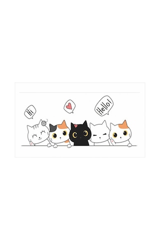 Sevimli Kediler Kapı Duvar Çocuk Odası Sticker 86x38 Cm