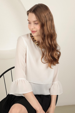 Chicnhappy Krep Kumaş Kolları Volanlı Kadın Bluz 24en2036011 Ekru