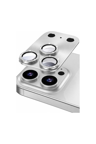 iPhone Uyumlu 17 Pro Max Taşli Kamera Koruyucu+ Ekran Koruyucu Set Beyaz