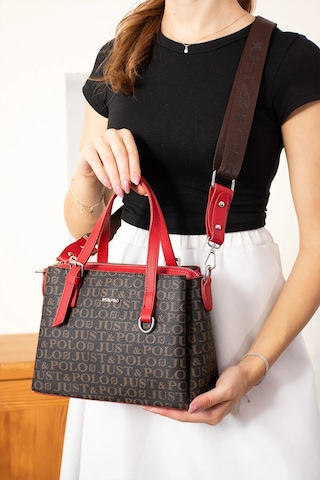 Just Polo Kadın Orijinal Ayarlanabilir Askılı Şık El Ve Omuz Çantası Shopper Ebat : 18 X 25 Cm Kahverengi - Kırmızı