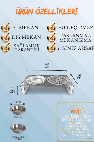 Reyo Ok-ay Store Zorvia Paslanmaz Çelik Kedi Köpek Mama Ve Su Kabı Standı, %10 Eğimli, Ergonomik, Yükseltilmiş Sağlıklı Beslenme, Siyah-beyaz
