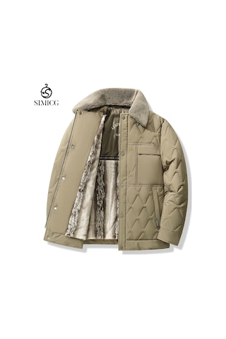 Yakalı Kalın Sıcak Erkek Ceket Haki