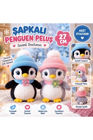10028 Şapkalı Penguen Peluş 27cm Siyah