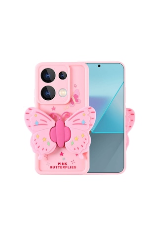 Xiaomi Redmi Note 13 Pro 4g Uyumlu Kanatlı Kelebek Figürlü Standlı Kadın Telefon Kılıfı Kapak